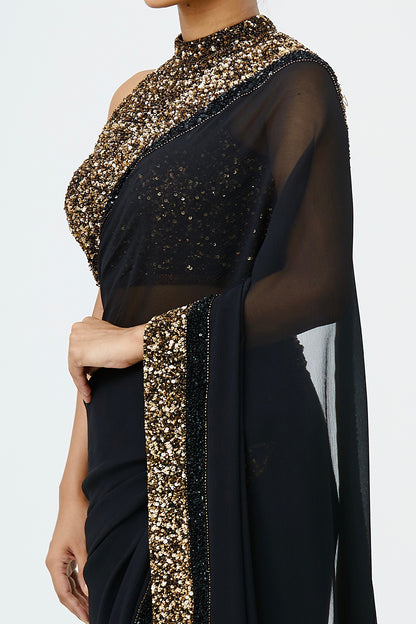 Sari Set with Gold and Tonal  Double Border in Sequin Embroidery