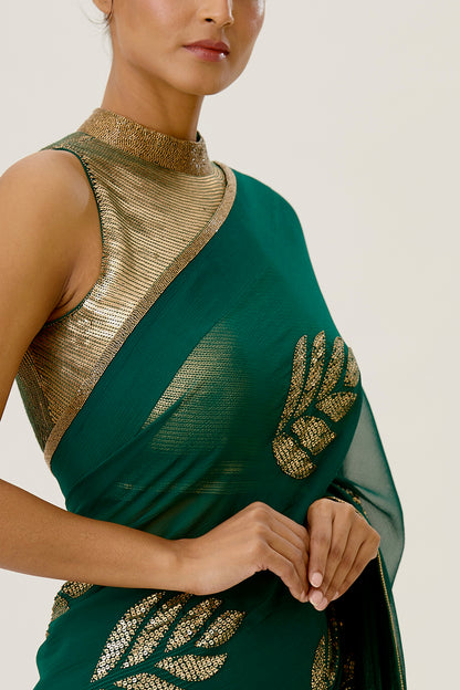 Sari Set with Leaf Pattern Sequin Embroidery