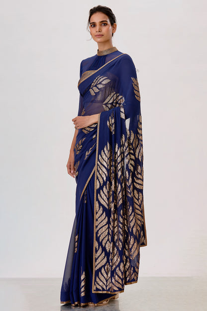 Sari Set with Leaf Pattern Sequin Embroidery