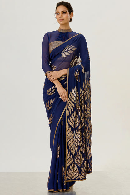 Sari Set with Leaf Pattern Sequin Embroidery