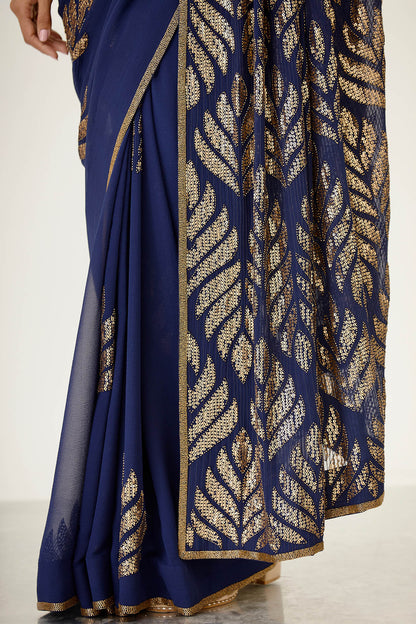 Sari Set with Leaf Pattern Sequin Embroidery