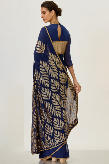 Sari Set with Leaf Pattern Sequin Embroidery