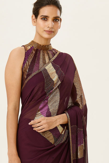 Sari Set in a Landscape Design Sequin Embroidery