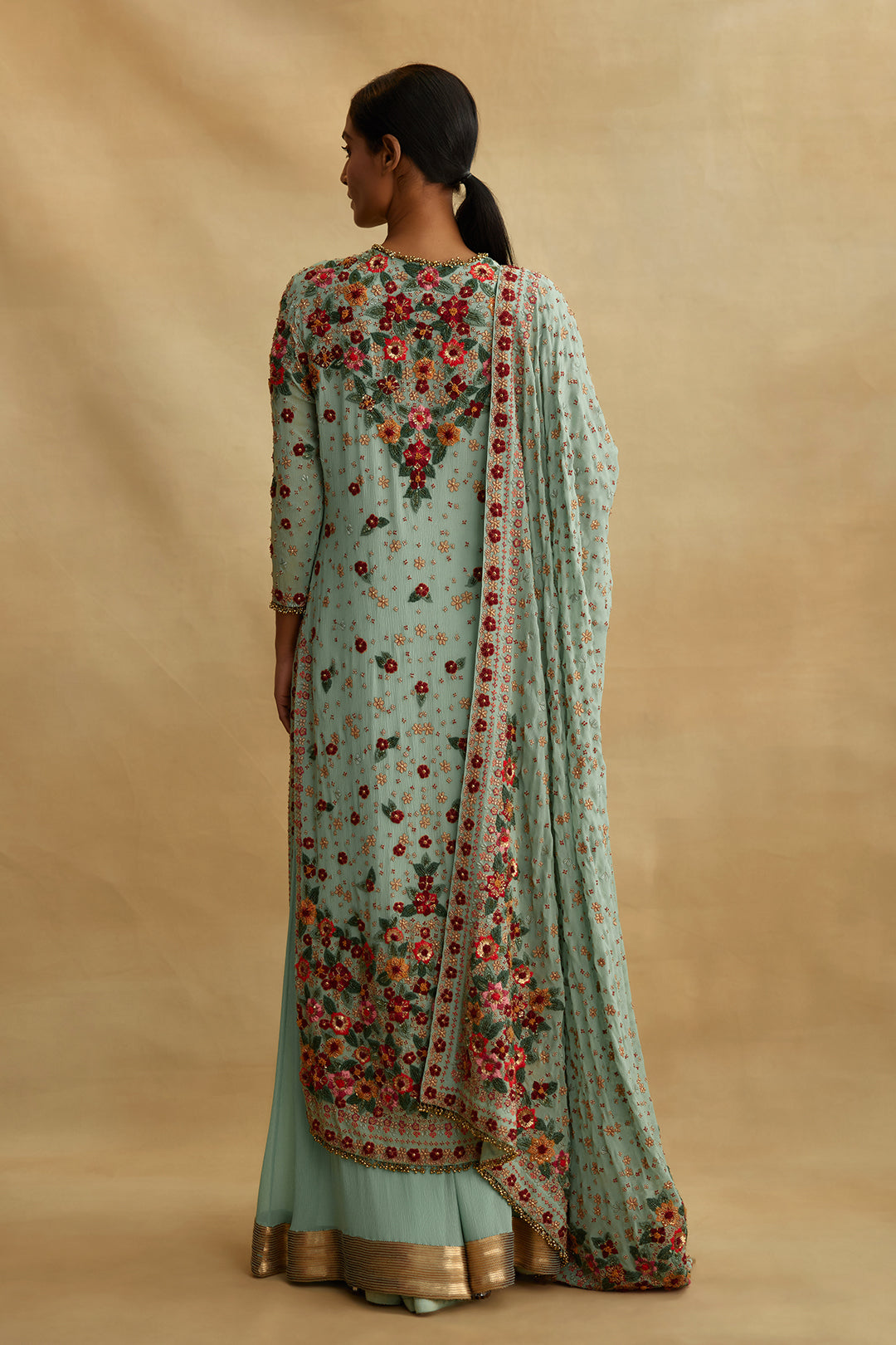 Kurta Set in Floral Multi Thread Embroidery