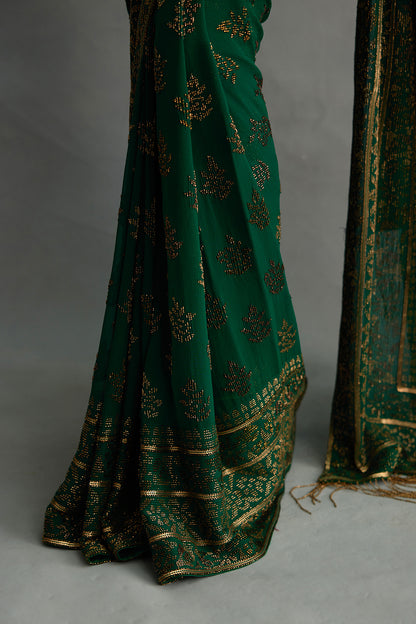 Sari Set with Spiral Beadwork and  Sequin Embroidery