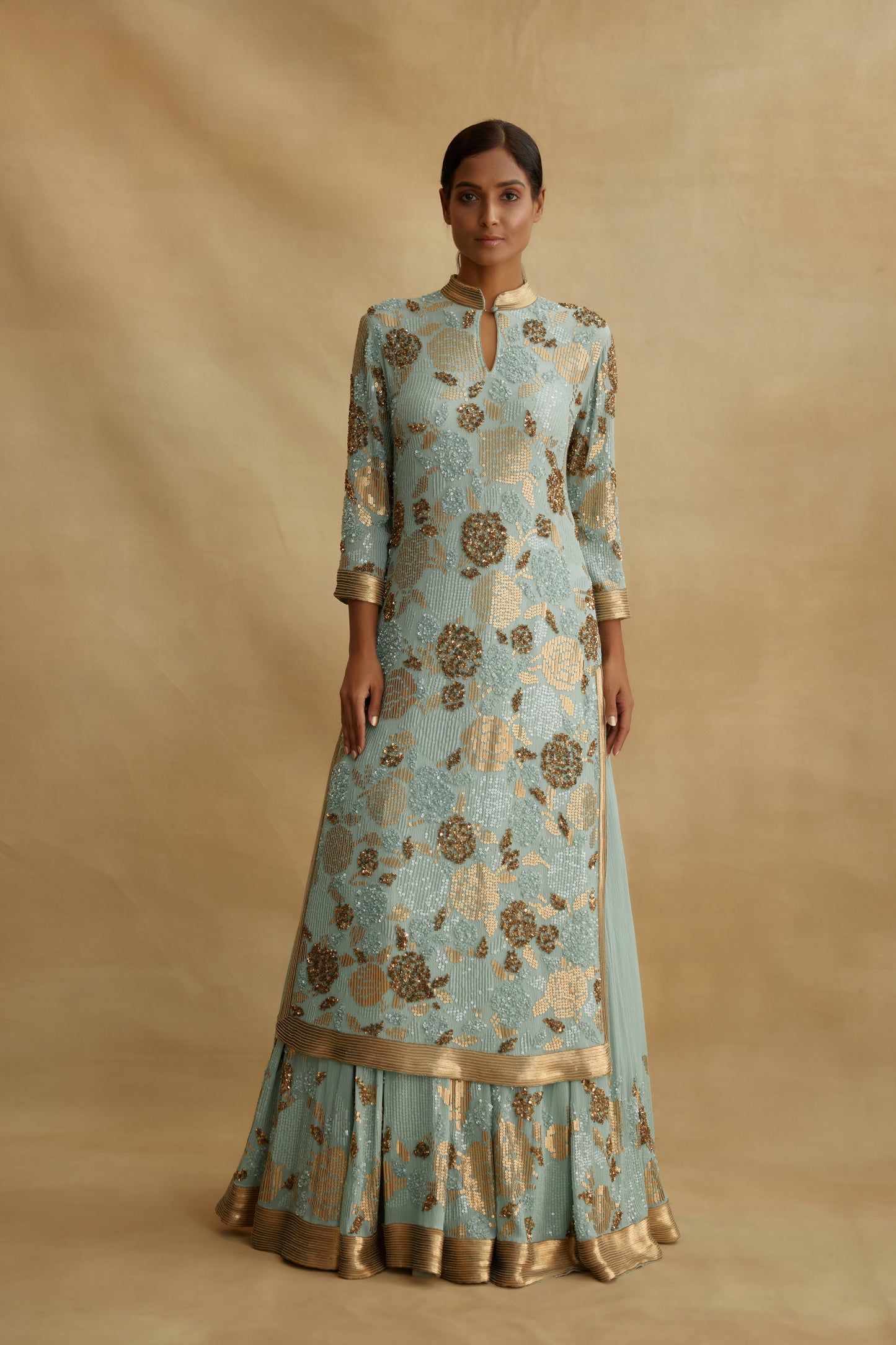 Kurta Set in Signature Rose Sequin Embroidery