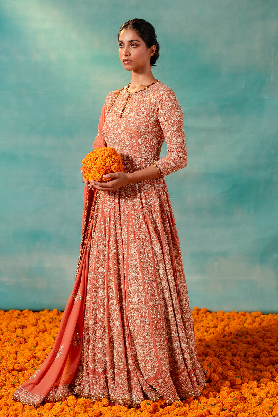 Anarkali Kurta Set in Mirror and thread embroidery