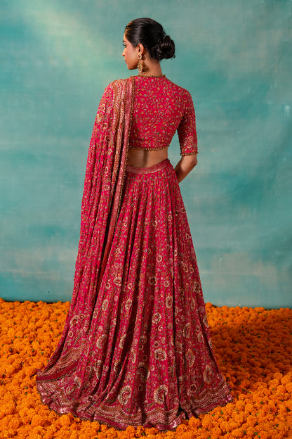 Lehenga Set in Floral Thread Embroidery