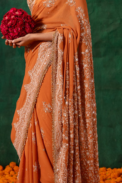 Sari Set with Thread and Mirror Embroidery
