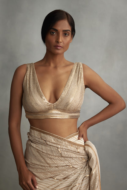 Sari Set in Diagonal Dots Sequin Embroidery