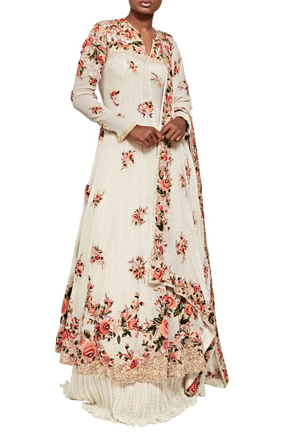 Anarkali Kurta Set in Floral Thread Embroidery