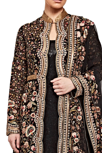 Jacket Set in Intricate Floral Thread Embroidery