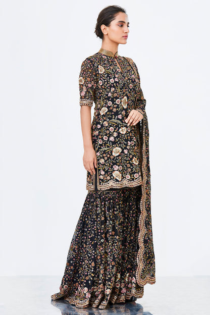 Gharara Set with Intricate Floral Thread Embroidery