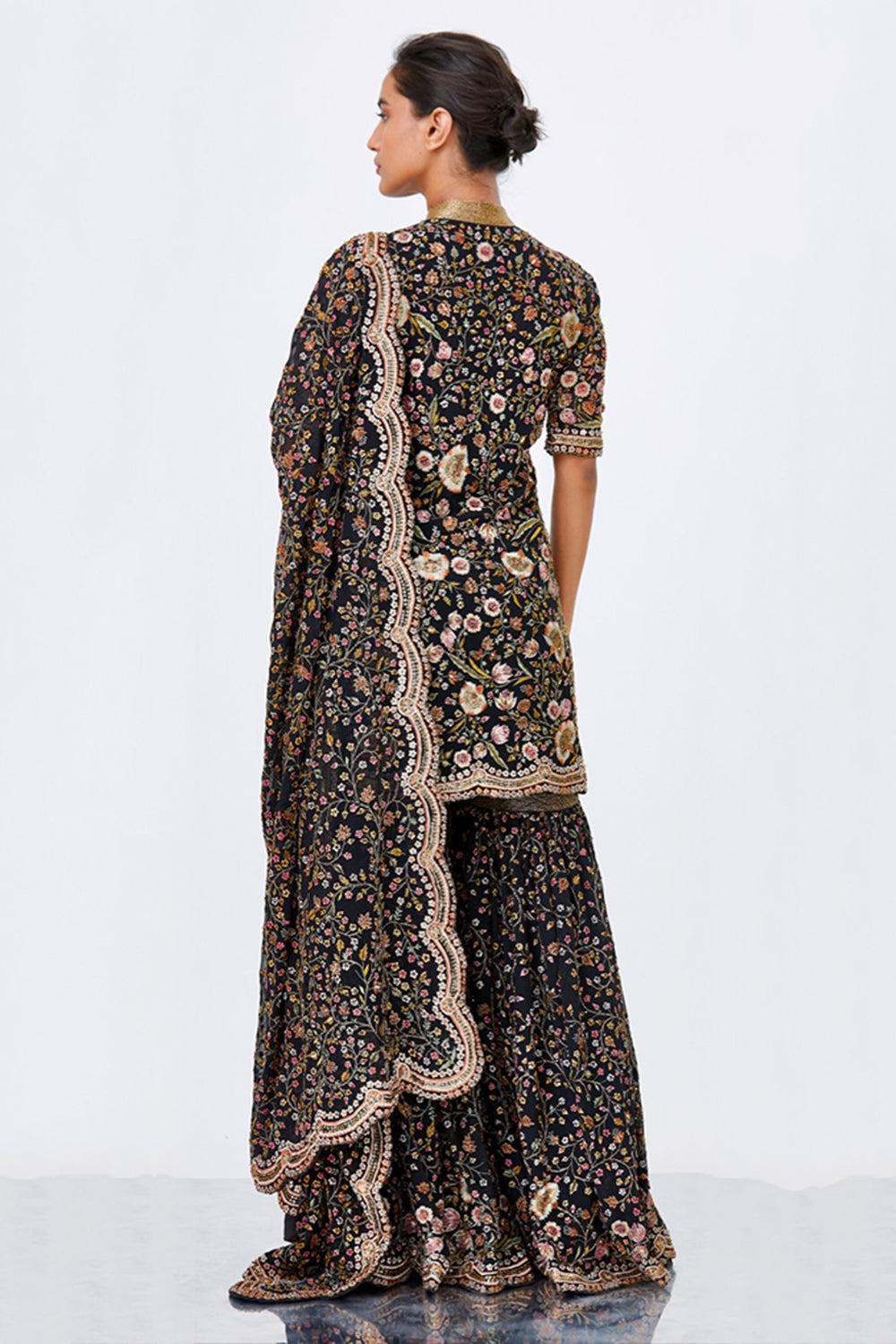 Gharara Set with Intricate Floral Thread Embroidery