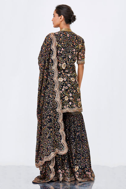 Gharara Set with Intricate Floral Thread Embroidery