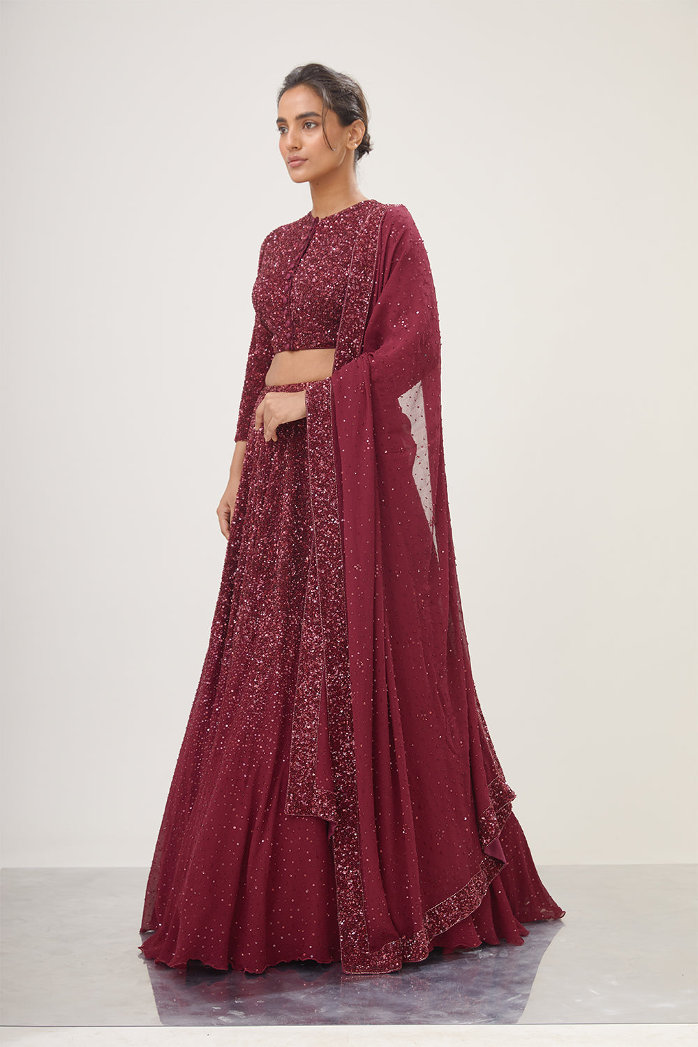 Lehenga Set in Tonal Sequin Embroidery