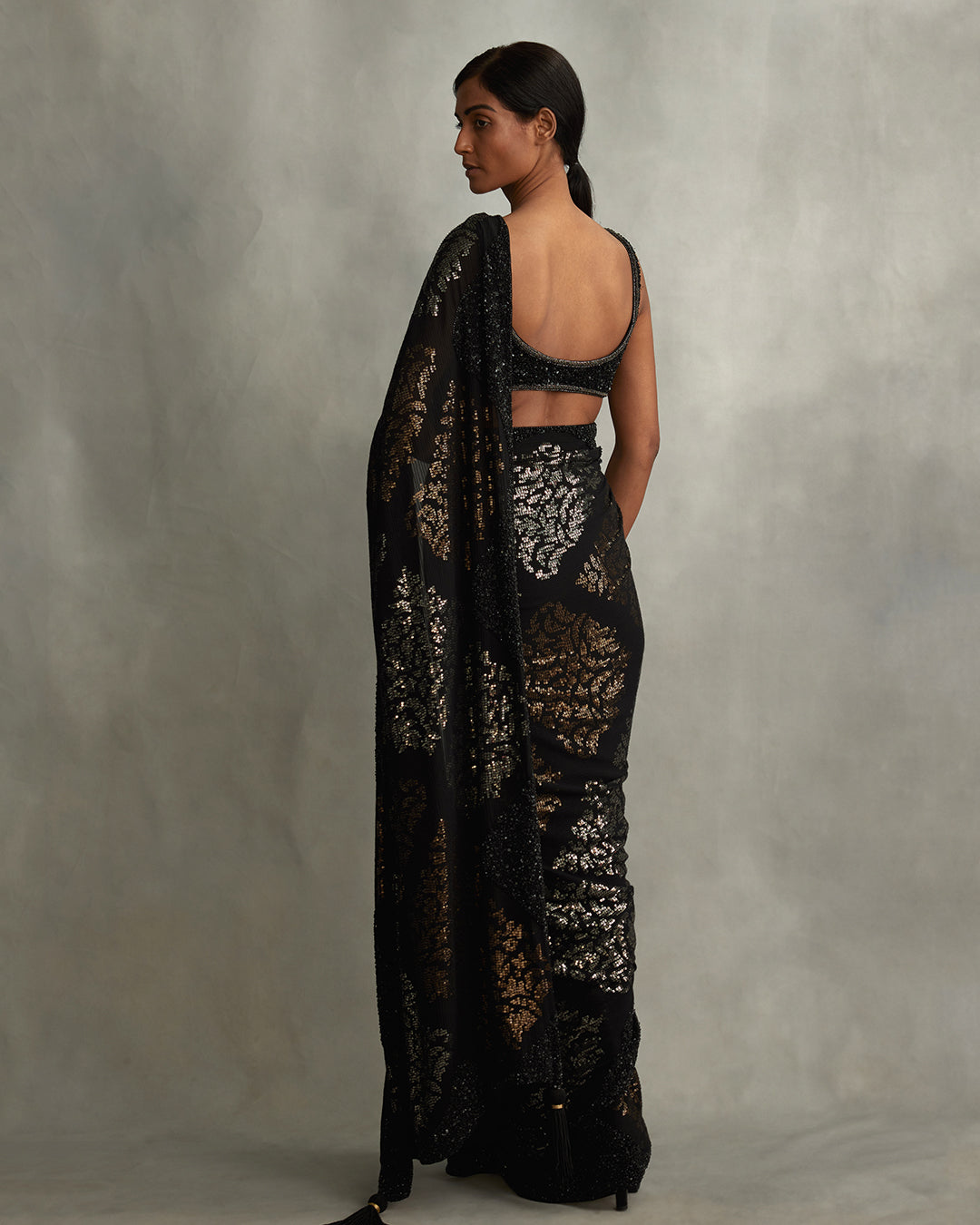 Sari Set in Big Motif Metallic Sequin Embroidery