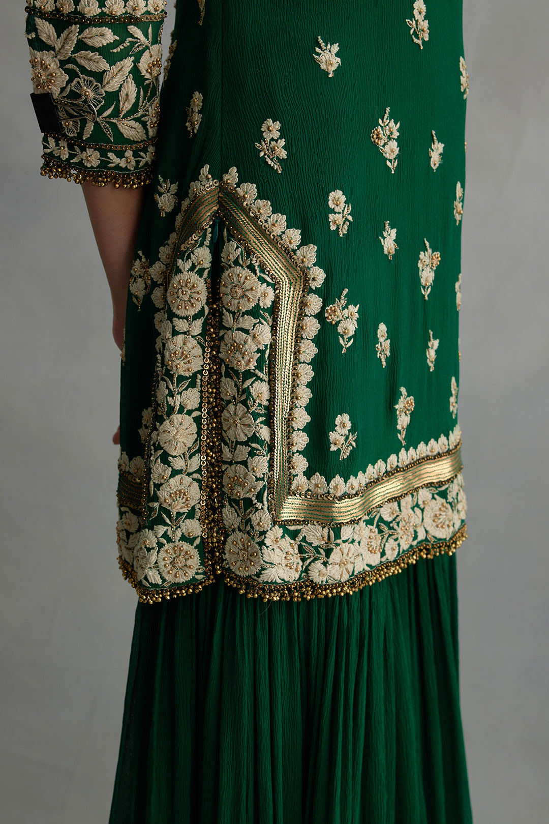 Gharara Set with Old Word Ivory Thread and Sequin Embroidery