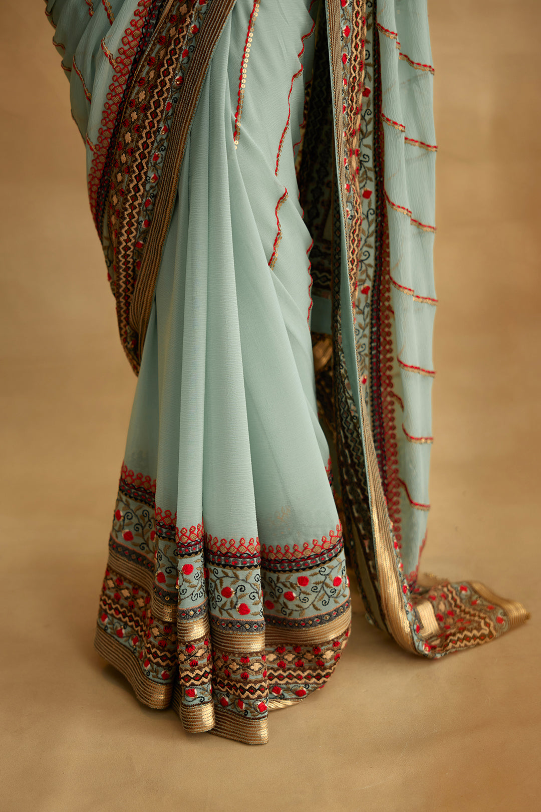 Sari Set with Tribal Thread Embroidery