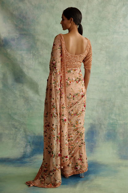 Sari Set in Floral Thread Embroidery