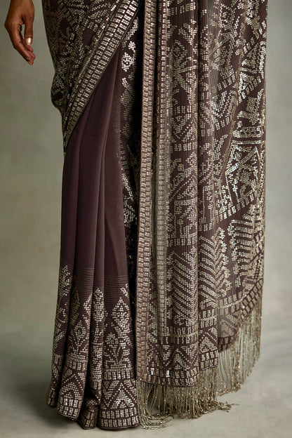 Sari Set in Silver small Sequin Embroidery