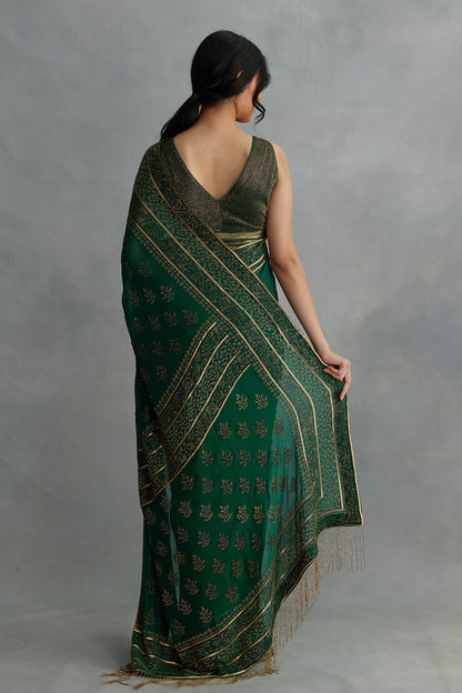 Sari Set with Spiral Beadwork and  Sequin Embroidery