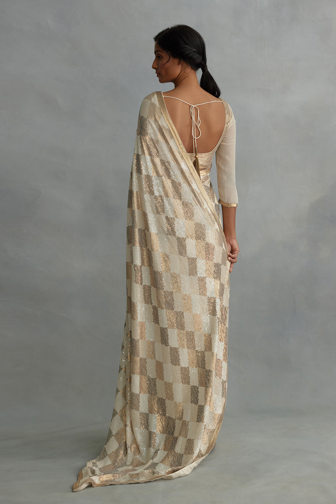 Sari Set in Geometric Pattern Sequin Embroidery