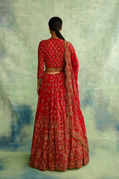 Lehenga Set in floral paisley thread embroidery