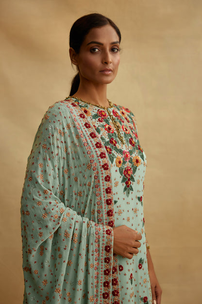 Kurta Set in Floral Multi Thread Embroidery