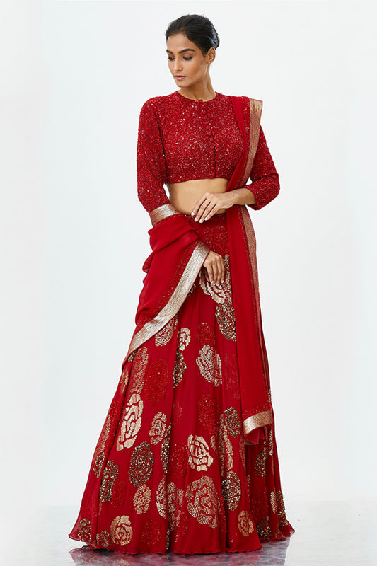 Lehenga Set in Rose Sequin Embroidery