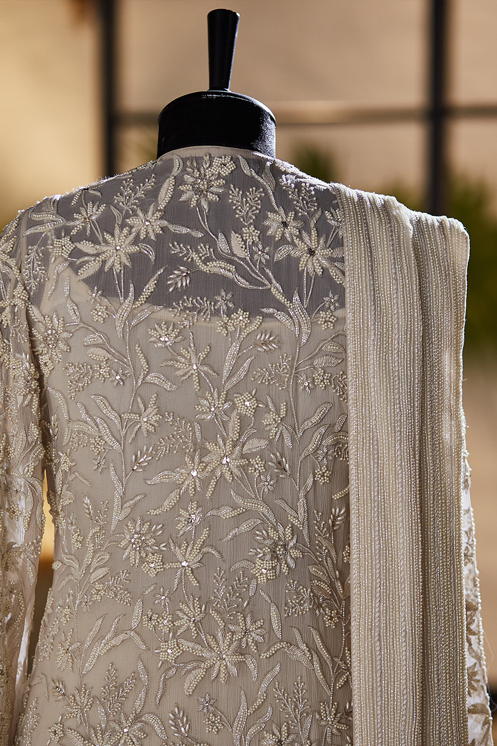 Jacket Set in Pearl and Thread Embroidery