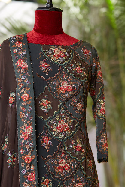 Gharara Set with Floral Embroidery on Satin Applique