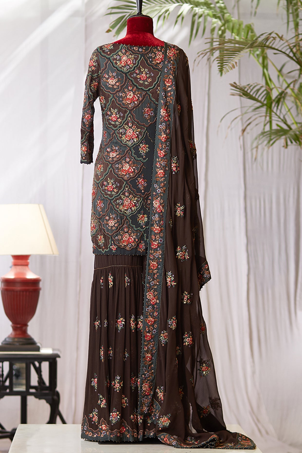 Gharara Set with Floral Embroidery on Satin Applique