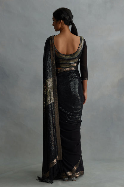 Sari Set in Colour Block Sequin Embroidery