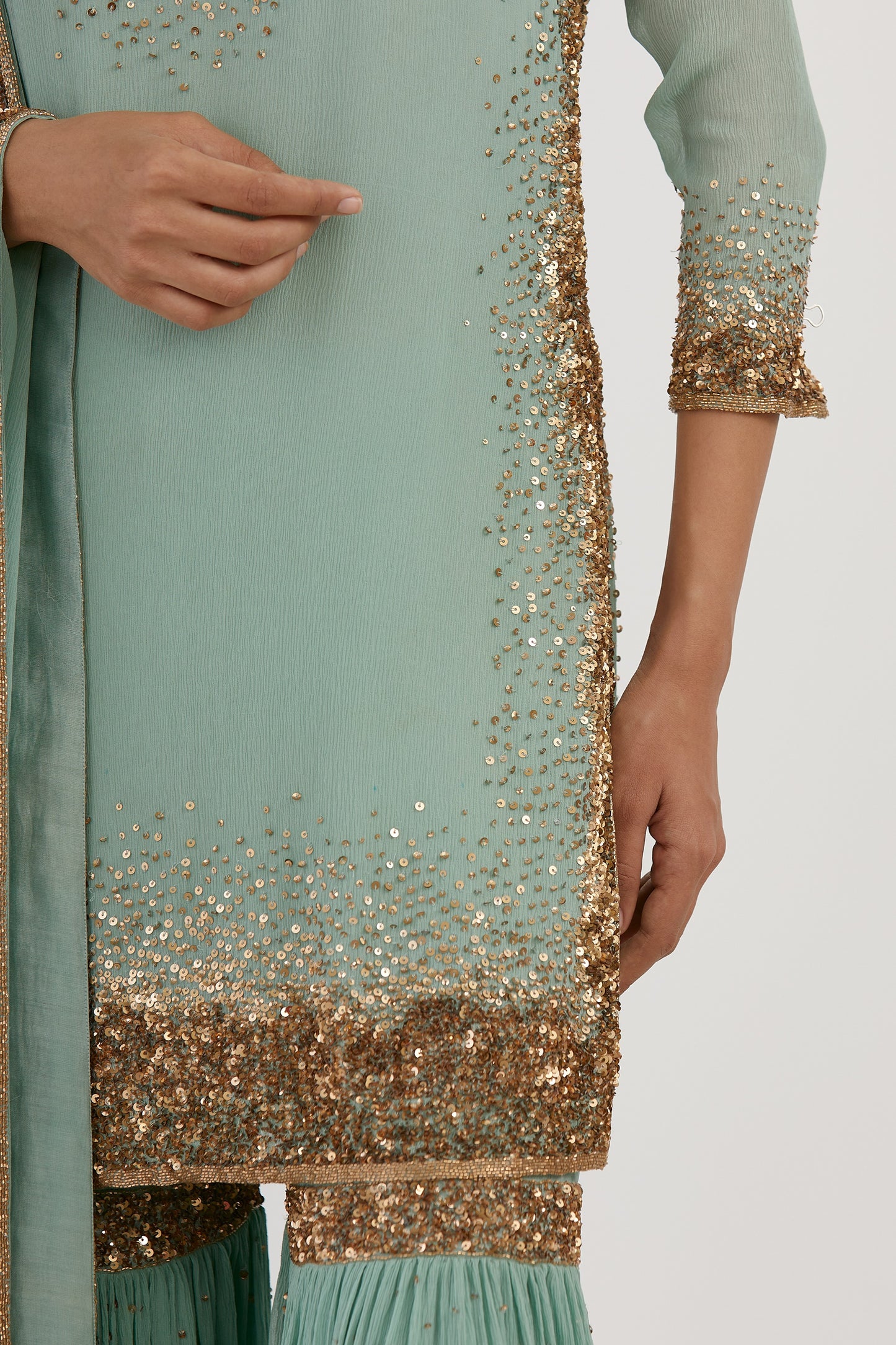 Gharara Set in Gold Sprinkle sequin Embroidery