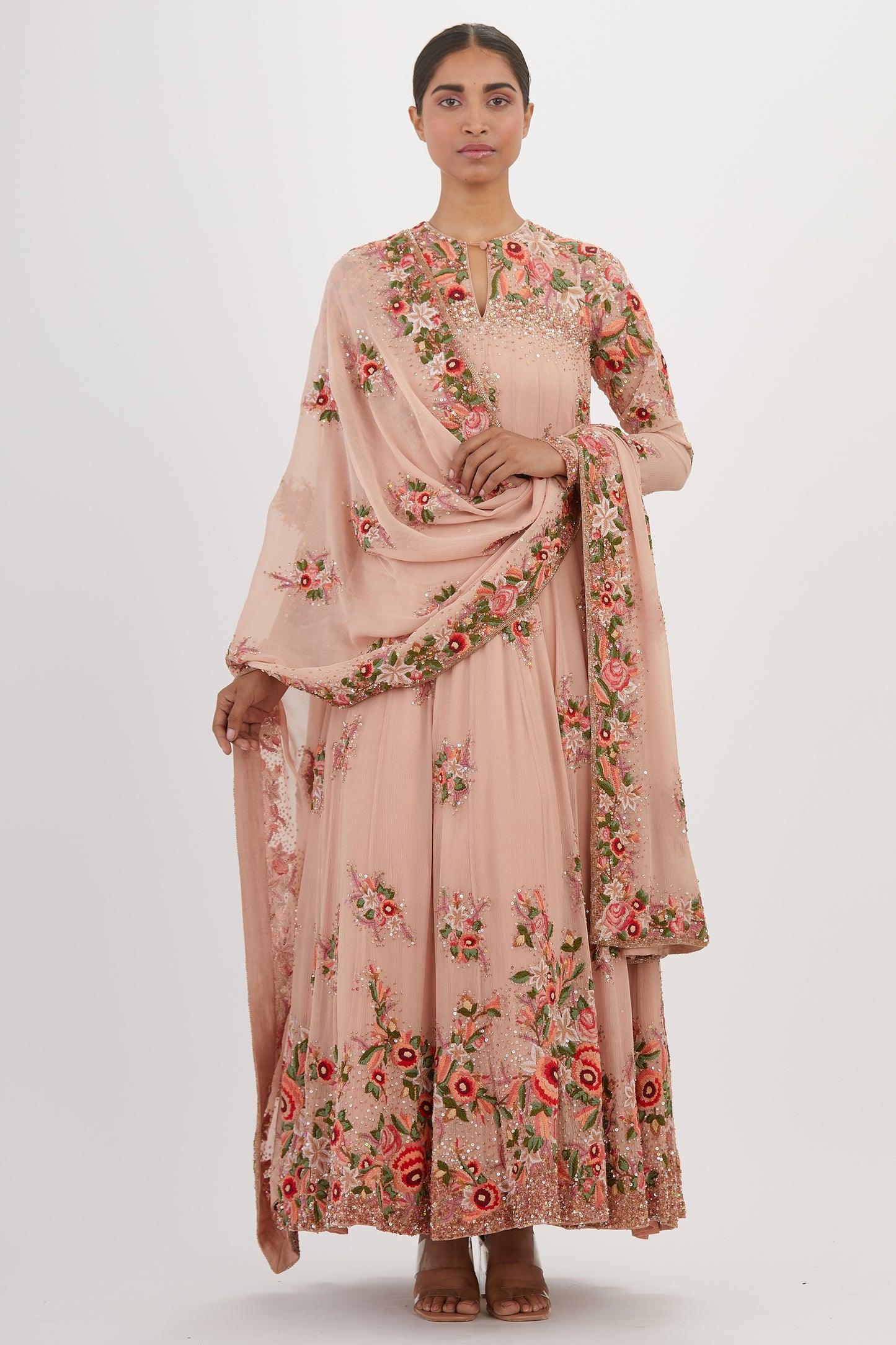 Anarkali Kurta Set in Floral Thread embroidery