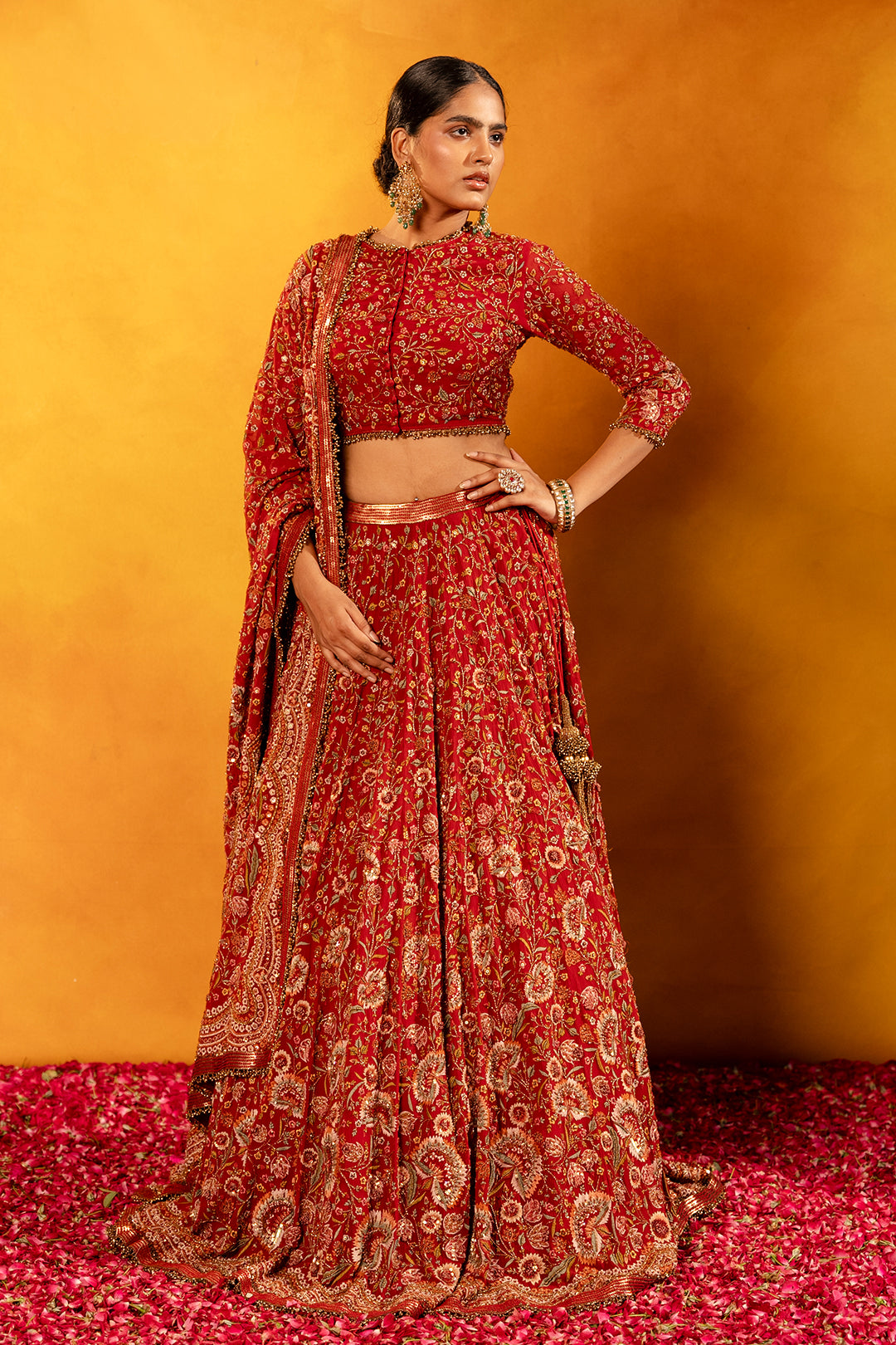 Lehenga Set in Floral Thread Embroidery