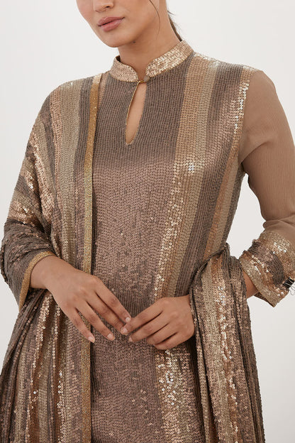 Gharara Set in Metallic Sequin Embroidery