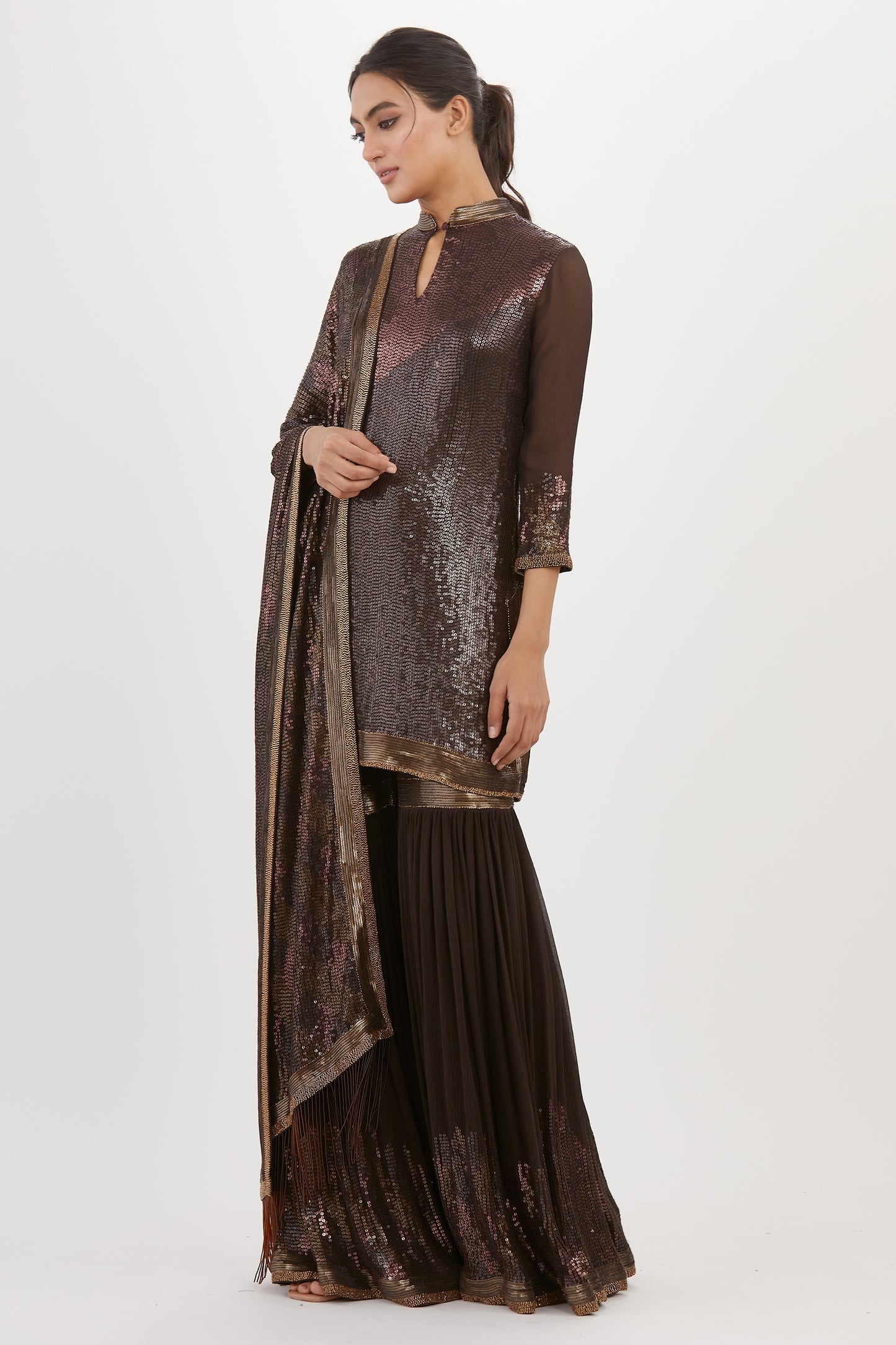 Gharara Set in Metallic Sequin Embroidery