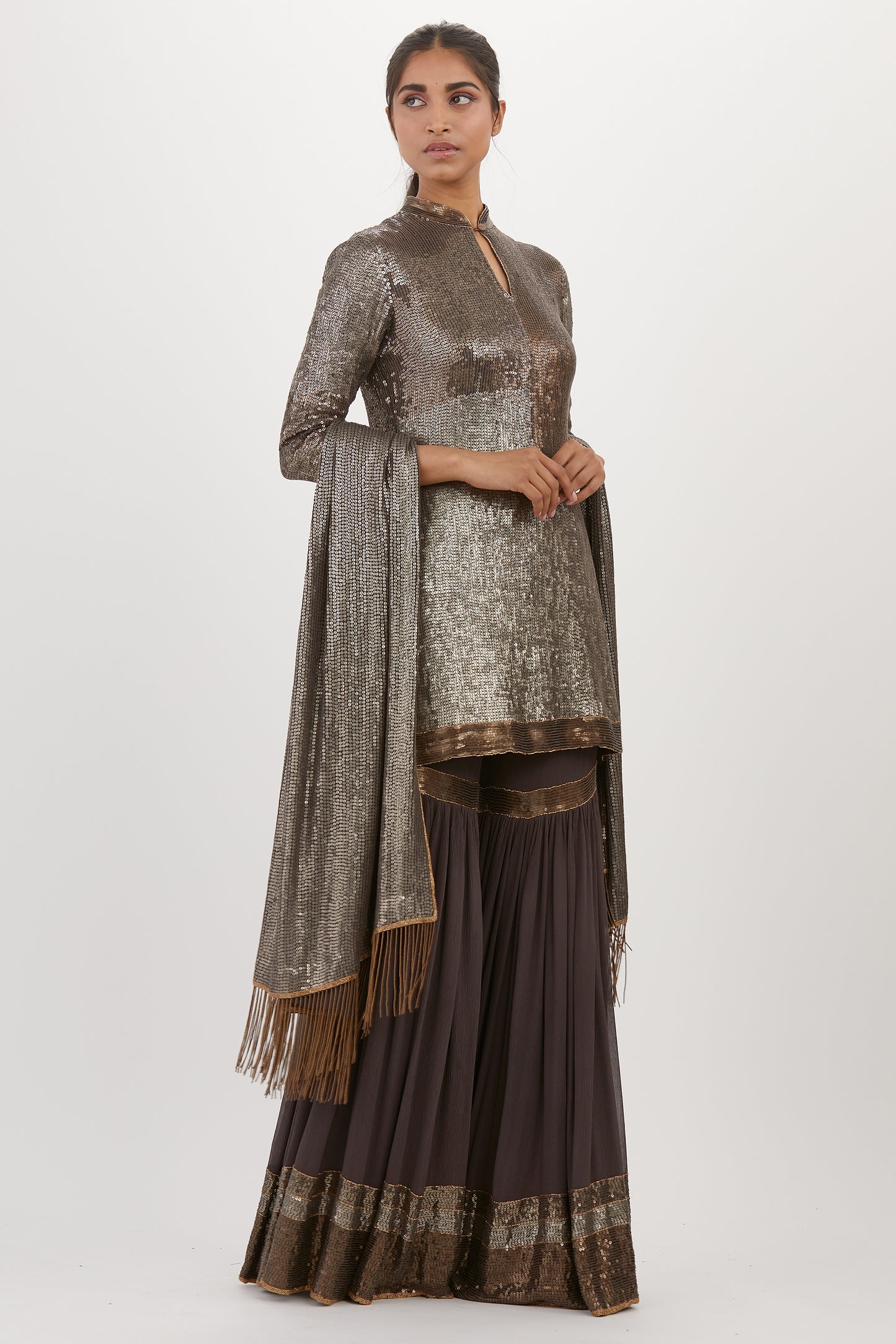 Gharara Set in Metallic Sequin Embroidery