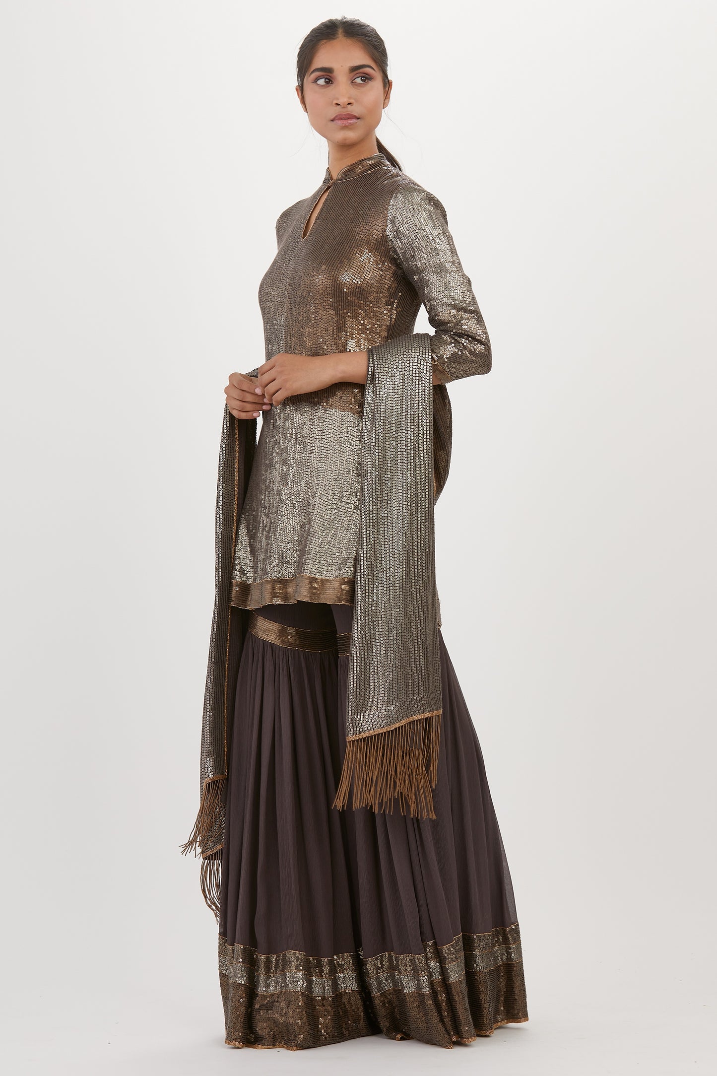 Gharara Set in Metallic Sequin Embroidery