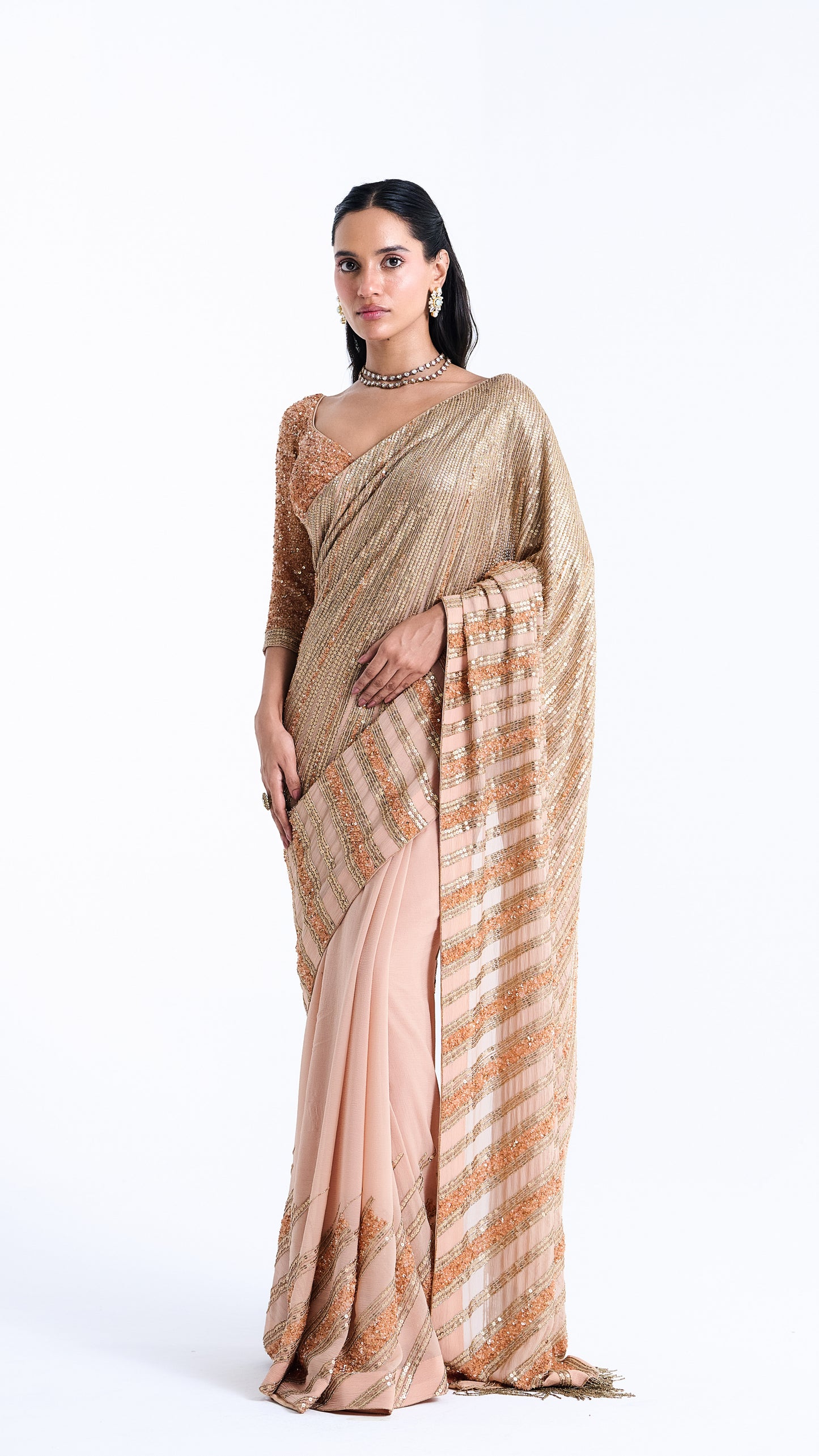 Sari Set in Mixed Line Sequin Embroidery