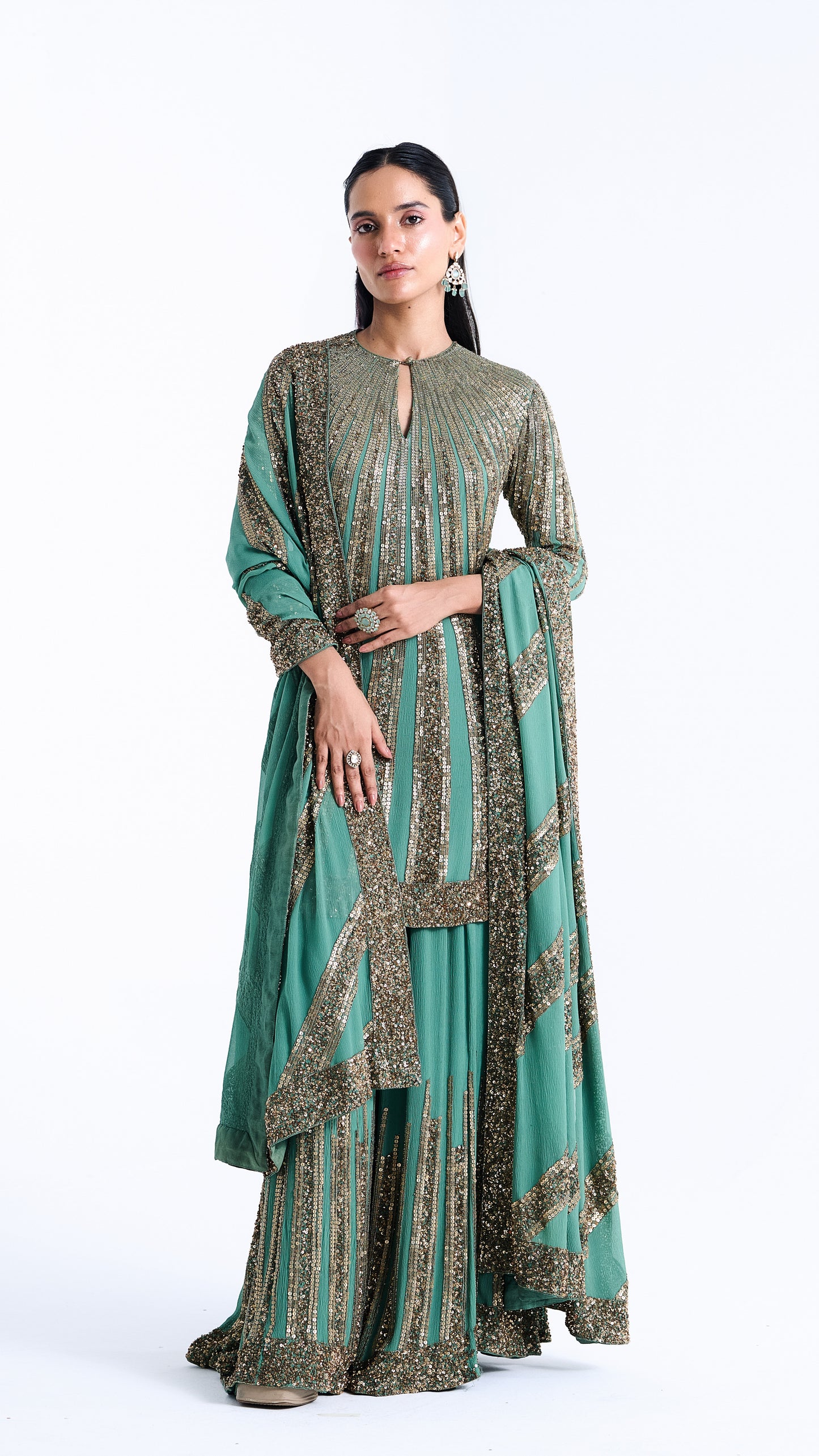 Sharara Set in Mixed Line Sequin Embroidery