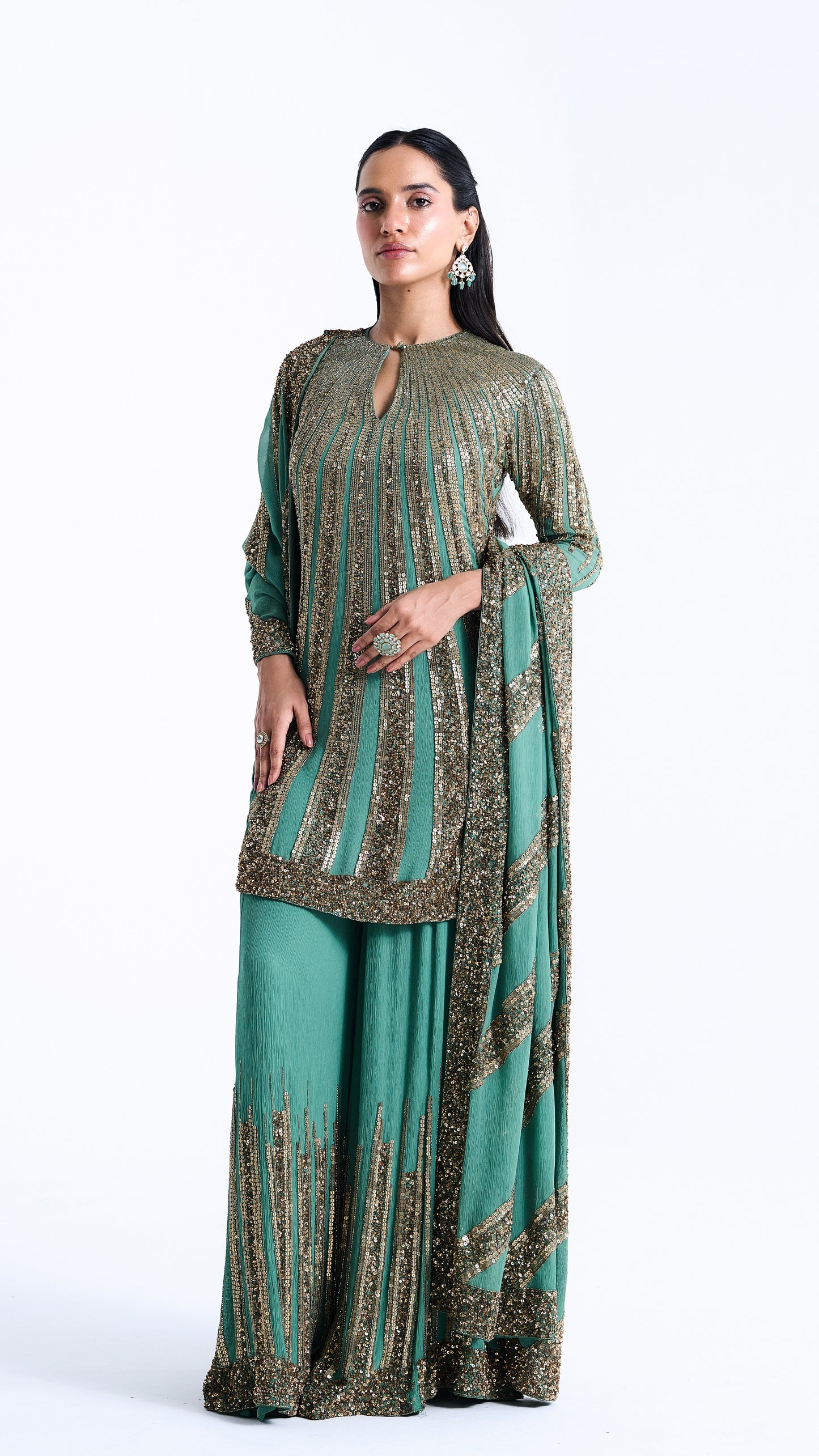 Sharara Set in Mixed Line Sequin Embroidery