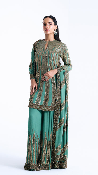 Sharara Set in Mixed Line Sequin Embroidery