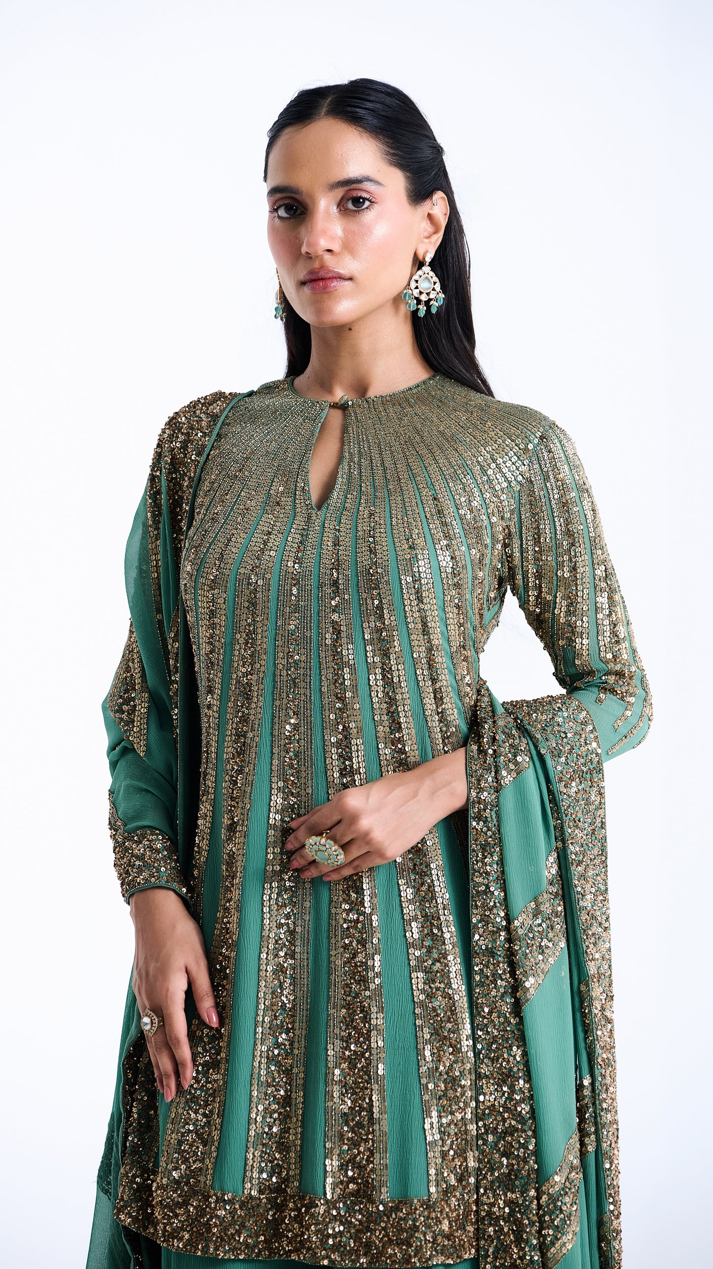 Sharara Set in Mixed Line Sequin Embroidery