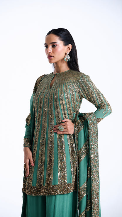 Sharara Set in Mixed Line Sequin Embroidery