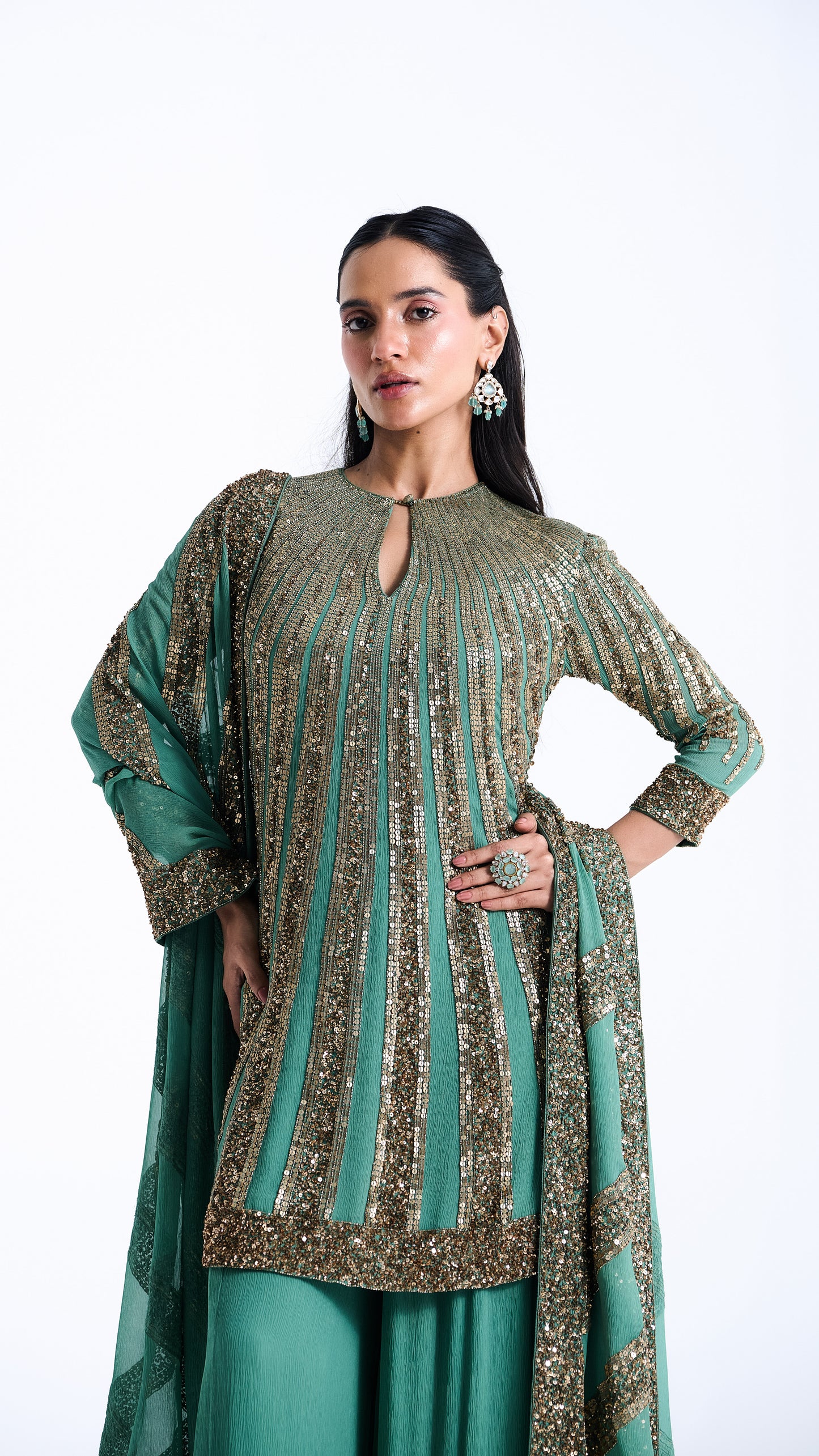 Sharara Set in Mixed Line Sequin Embroidery