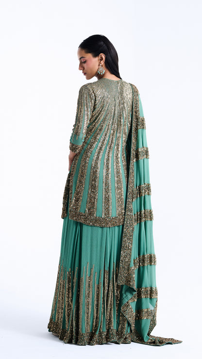 Sharara Set in Mixed Line Sequin Embroidery