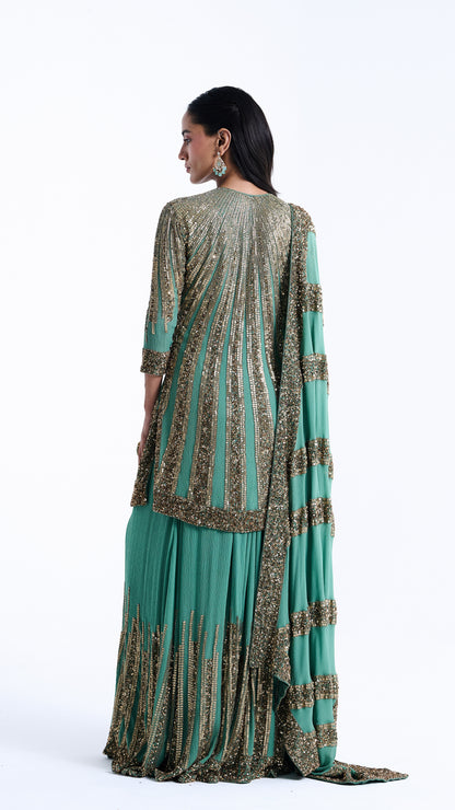 Sharara Set in Mixed Line Sequin Embroidery